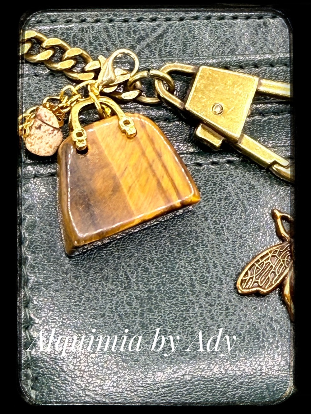 Carved handbag 👜 Tiger’s Eye + Picture Jasper Key Holder bag charm